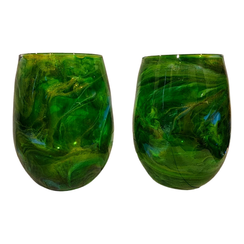 ((Sold))Marbled Green/Stemless Wine Set - Picture 3 of 3